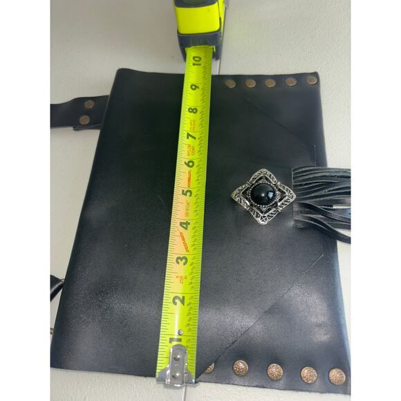 Black Leather Fringe Envelope Style Slim Shoulder Bag Boho Western Vibes - Picture 12 of 13